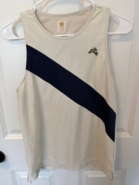 Tracksmith Cream Tank with Navy Diagonal Stripe
